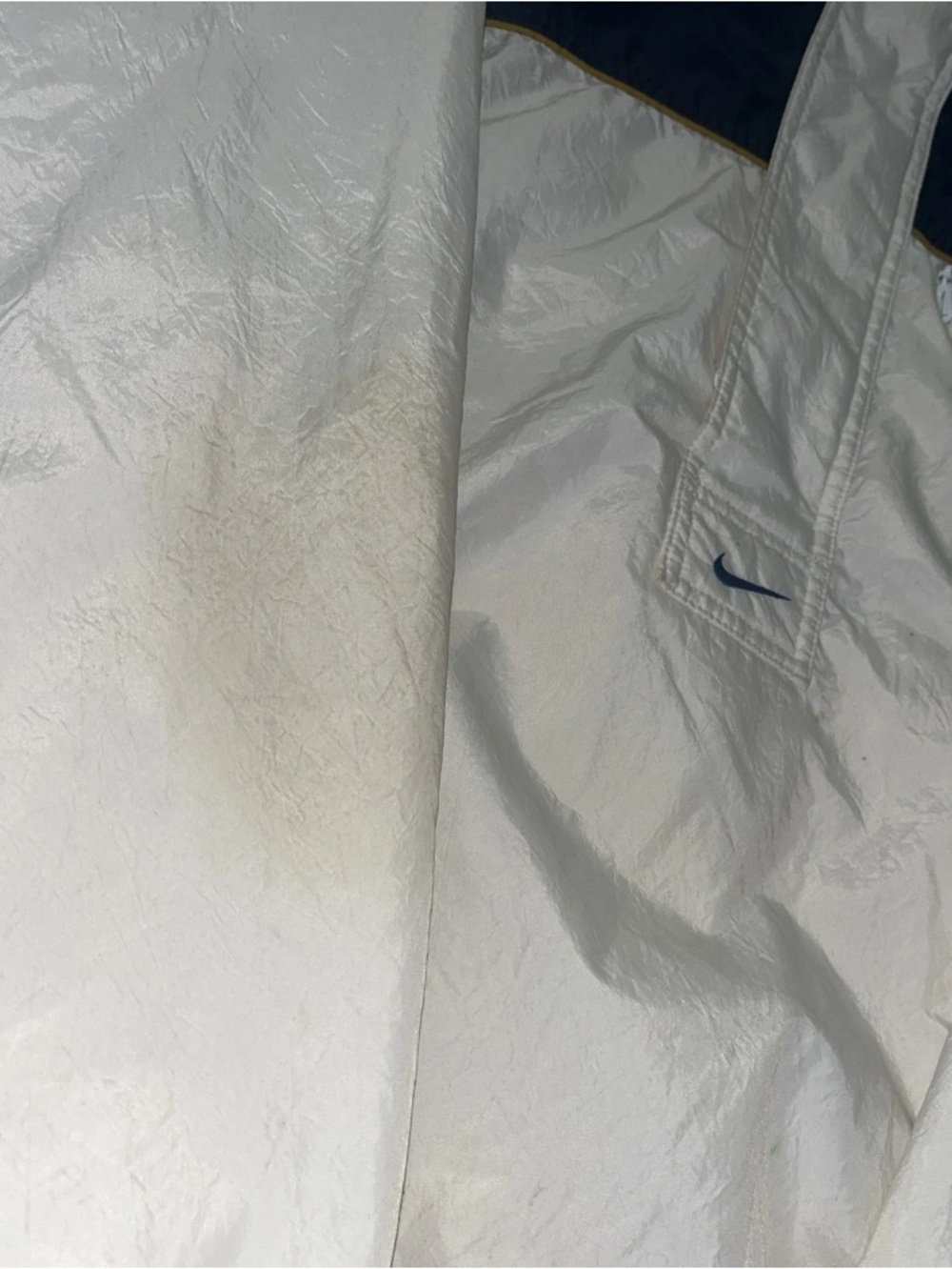 vintage Nike White Windbreaker Pullover with Navy Yoke and Tan Hood Lining - Picture 6 of 7